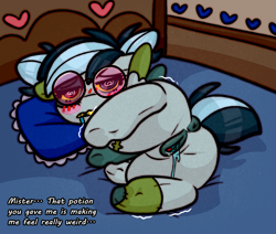 Size: 1598x1352 | Tagged: explicit, artist:faerienougat, oc, oc:lavender nougat, bedroom, butt, clitoris, drool, drugged, female, filly, foal, foalcon, glasses, heterochromia, imported from derpibooru, nonconsensual, nudity, oc only, pegasus, pigtails, plot, pony, presenting, solo, solo female, spread legs, spread wings, spreading, undead, vaginal secretions, vulva, vulvar winking, wingboner, wings, zombie