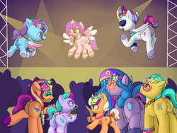 Size: 5333x4000 | Tagged: explicit, artist:dumbwoofer, anus, balls, bow, bracelet, bridlewoodstock, butt, casual nudity, concert, crotchboobs, dancing, dark genitals, dock, ear fluff, earth pony, eyes closed, female, filly, flower, flower in hair, flying, foal, foalcon, g5, glory (g5), glowstick, group, hitch trailblazer, hock fluff, hoof heart, imported from derpibooru, izzy moonbow, jewelry, looking up, male, mane stripe sunny, mare, microphone, necklace, nudity, peach fizz, pegasus, pippsqueak trio, plot, pony, ruby jubilee, seashell (g5), silhouette, singing, smiling, stage light, stallion, sunglasses, sunny starscout, tail, tail bow, teats, underhoof, unicorn, unshorn fetlocks, vulva, zipp storm