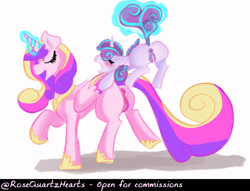Size: 1563x1196 | Tagged: explicit, artist:roseqartzhearts, artist:rosequartzhearts, princess flurry heart, comic:flurry's playtime, alicorn, butt, duo, female, foal, foalcon, g4, imported from derpibooru, magic, nudity, plot, pony, princess cadance, vulva