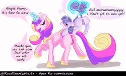 Size: 1965x1196 | Tagged: explicit, artist:roseqartzhearts, artist:rosequartzhearts, princess flurry heart, comic:flurry's playtime, alicorn, anus, bad parenting, butt, duo, female, foal, foalcon, g4, imported from derpibooru, magic, nudity, plot, pony, princess cadance, text, vulva