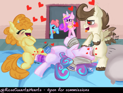 Size: 1572x1196 | Tagged: explicit, artist:rosequartzhearts, princess flurry heart, comic:flurry's playtime, alicorn, alternate version, anal insertion, bed, bisexual female, blowjob, clothes, colt, colt on filly, cupcake, dildo, doubleheaded dildo, earth pony, female, filly, filly on filly, flapping wings, foal, foalcon, food, g4, group sex, hands free, imported from derpibooru, insertion, lesbian, male, multiple penetration, nudity, oral, orgasm, pegasus, penetration, penis, pony, pony on pony action, pound cake, princess cadance, pumpkin cake, semi-incest, sex, sex toy, ship:poundflurry, shipping, siblings, simultaneous orgasm, socks, straight, threesome, tied up, triple penetration, unicorn, vaginal insertion, vaginal orgasm, vibrator, vulva, wings