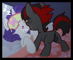 Size: 1800x1485 | Tagged: explicit, artist:sherathoz, rarity, oc, oc:varan, series:getting laid, age difference, anus, balls, bed, bedroom, butt, canon x oc, colt, colt on mare, commission, drool, drool string, earth pony, earth pony oc, female, foal, foalcon, french kiss, g4, imported from derpibooru, kissing, male, mare, molestation, night, nudity, plot, ponut, pony, red and black oc, reverse foalcon, sleep mask, sleeping, somnophilia, straight, straight shota
