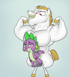 Size: 1075x1175 | Tagged: explicit, spike, age difference, anal, and then spike was gay, artist needed, baby, baby dragon, balls, blushing, bulk biceps, dragon, duo, duo male, flexing, foalcon, from behind, fucked senseless, g4, gay, imported from derpibooru, male, malesub, muscles, muscular male, nudity, pegasus, penetration, pleasure, pony, sex, ship:spikeceps, shipping, source needed, standing on two hooves, standing sex, submissive