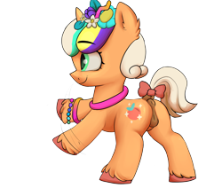 Size: 2600x2200 | Tagged: explicit, artist:dumbwoofer, anatomically correct, anus, bow, bracelet, bridlewoodstock, bridlewoodstock (make your mark), butt, casual nudity, dancing, dark genitals, dock, ear fluff, female, filly, floral head wreath, flower, flower in hair, foal, foalcon, g5, happy, high res, imported from derpibooru, jewelry, motion lines, my little pony: make your mark, my little pony: make your mark chapter 4, necklace, nudity, peach fizz, plot, pony, simple background, smiling, solo, solo female, tail, tail bow, transparent background, unicorn, unshorn fetlocks, vulva