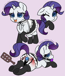 Size: 3000x3500 | Tagged: explicit, artist:feralkittyclawz, rarity, anal insertion, anus, ballgag, bdsm, butt, buttplug, clothes, cum, cum on eye, dock, facial, female, femsub, filly, filly rarity, foal, foalcon, g4, gag, garter belt, garter straps, high res, horn, imported from derpibooru, insertion, jeweled buttplug, legwear, maid, nudity, one eye closed, paddle, panties, panties pulled down, partial nudity, pink background, plot, pony, raised hoof, raised tail, rarisub, sex toy, signature, simple background, smiling, solo, solo female, spank mark, spanking, stockings, submissive, tail, thigh highs, tongue out, underwear, unicorn, younger