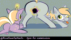Size: 1280x720 | Tagged: explicit, artist:rosequartzhearts, animated, anus, bubble butt, butt, derpy hooves, dildo, dinky hooves, duo, female, foalcon, g4, genitals, gif, gray background, imported from derpibooru, incest, insertion, lesbian, mother and child, mother and daughter, nudity, pegasus, plot, ponut, pony, sex, sex toy, ship:dinkyderp, shipping, simple background, tongue out, unicorn, vaginal insertion, vibrator, vulva