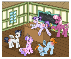 Size: 2579x2140 | Tagged: explicit, artist:aquaeagle, diamond tiara, anus, blank flank, butt, chalkboard, cheerilee, clitoris, colt, desk, detention, earth pony, female, filly, foal, foalcon, g4, grades, high res, imported from derpibooru, male, mare, nudity, pegasus, pencil, plot, ponut, pony, ponyville schoolhouse, punishment, ruler, rumble, school, spank mark, spanked, spanking, teacher, unicorn, vagina, vulva