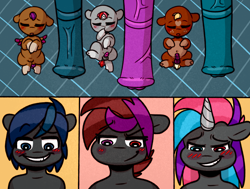 Size: 3922x2960 | Tagged: explicit, artist:faerienougat, oc, oc:faerie nougat, oc:scarlet chain, oc:thistle night, alicorn, babycon, balls, big penis, blush lines, blush sticker, blushing, colt, earth pony, erection, female, filly, foal, foalcon, futa, futa filly, futa oc, high res, imminent sex, imported from derpibooru, impossibly large penis, incest, intersex, male, newborn, nudity, pegasus, penis, pony, rapeface, semi-erect, short mane, size difference, sleeping, unicorn, vulva