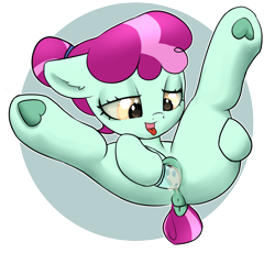 Size: 2396x2200 | Tagged: explicit, artist:dumbwoofer, ahegao, anus, butt, cherry valley, clitoris, crystal pony, dildo, dock, female, filly, foal, foalcon, g4, hair bun, high res, imported from derpibooru, insertion, lying down, masturbation, nudity, on back, open mouth, plot, pony, sex toy, simple background, solo, solo female, tail, tongue out, transparent background, underhoof, vagina, vaginal insertion, vaginal secretions, vulva