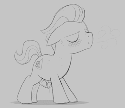 Size: 1880x1626 | Tagged: explicit, artist:dtcx97, blushing, breath, colt, earth pony, erection, foal, foalcon, g4, genital fluids, genitals, horsecock, imported from derpibooru, male, monochrome, nudity, penis, pony, precum, sketch, solo, solo male, stretching, sweat, tender taps