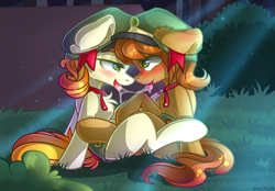 Size: 2690x1873 | Tagged: explicit, artist:yuris, oc, oc:acorn cap, after kiss, blank flank, blushing, canon x oc, commission, drool, drool string, duo, duo female, earth pony, eye contact, female, filly, filly on filly, foal, foalcon, forest, g4, imported from derpibooru, kissing, lesbian, looking at each other, looking at someone, night, open mouth, pony, scout, scout uniform, sex, sitting, smiling, tag-a-long, tongue out, tribadism