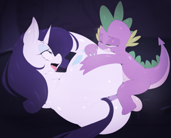 Size: 2807x2269 | Tagged: explicit, artist:ephemilie, rarity, spike, age difference, ahegao, anus, butt, dragon, dragon on pony action, duo, female, foalcon, g4, high res, imported from derpibooru, interspecies, large butt, male, nudity, open mouth, orgasm, penetration, ponut, pony, rearity, sex, ship:sparity, shipping, straight, tongue out, unicorn