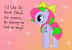 Size: 2641x1846 | Tagged: explicit, oc, oc:kimi sparkle, anatomically correct, anonymous artist, anus, bow, butt, female, filly, foal, foalcon, freckles, imported from derpibooru, nudity, oc only, pegasus, plot, pony, raised tail, rear view, simple background, solo, solo female, speech bubble, tail, vulva