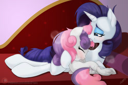 Size: 1200x800 | Tagged: explicit, artist:miniferu, rarity, sweetie belle, anus, butt, dock, female, filly, foal, foalcon, g4, horn, hornjob, imported from derpibooru, incest, kiss mark, lesbian, lipstick, nudity, plot, ponut, pony, raricest, ship:raribelle, shipping, siblings, sisters, tail, unicorn, vaginal secretions