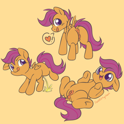Size: 3000x3000 | Tagged: explicit, artist:feralkittyclawz, scootaloo, anatomically correct, anus, blush lines, blushing, butt, dock, female, filly, foal, foalcon, g4, heart, high res, imported from derpibooru, looking at you, looking back, looking back at you, lying down, nudity, on back, open mouth, open smile, pegasus, pissing, plot, ponut, pony, raised leg, rear view, signature, simple background, smiling, solo, solo female, speech bubble, spread legs, spread wings, spreading, tail, tongue out, underhoof, urine, vulva, wings