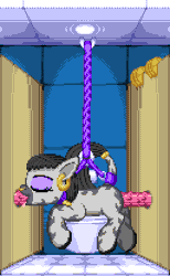 Size: 384x624 | Tagged: explicit, artist:zeka10000, oc, oc:desta, animated, barbed penis, bathroom, bathroom stall, blowjob, bondage, commission, deepthroat, ear piercing, exhibitionism, eyes closed, female, filly, foal, foalcon, gif, glory hole, griffon, group sex, imported from derpibooru, male, multiple penetration, nudity, oc only, oral, penetration, penis, piercing, pixel art, public bathroom, public sex, public use, red eyes, rope, rope bondage, sex, spitroast, straight, tail, threesome, toilet, tongue out, vaginal, zebra, zebra oc, zebrasub