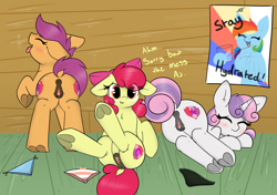 Size: 4575x3216 | Tagged: explicit, artist:php196, apple bloom, rainbow dash, scootaloo, sweetie belle, art pack:sprinkler party, ahegao, anus, blushing, butt, clothes, cutie mark crusaders, dock, ear fluff, earth pony, eye clipping through hair, female, filly, floppy ears, foal, foalcon, g4, horn, imported from derpibooru, leg fluff, nudity, open mouth, panties, pegasus, plot, ponut, pony, poster, tail, tongue out, underhoof, underwear, unicorn, vulva