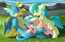 Size: 2517x1664 | Tagged: explicit, artist:yuris, age difference, alternate version, anal, anal creampie, background pony, blowjob, blushing, canine penis, commission, cozy glow, creampie, cum, cum in mouth, cum version, dubious consent, ears back, ears up, earth pony, eyes closed, female, filly, foal, foalcon, fountain, g4, gallus, grass, griffon, imported from derpibooru, interspecies, male, male focus, nudity, open mouth, oral, oral creampie, paws, pegasus, penetration, penis, pony, sandbar, school of friendship, sex, ship:gallbar, shipping, sitting, spitroast, spread wings, stallion, stallion on filly, straight, threesome, trio, wings