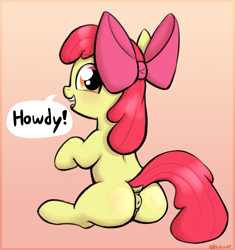 Size: 2192x2328 | Tagged: explicit, artist:heretichesh, apple bloom, adorabloom, anus, apple bloom's bow, blushing, bow, butt, cute, earth pony, female, filly, foal, foalcon, g4, gradient background, hair bow, high res, howdy, imported from derpibooru, looking at you, looking back, looking back at you, nudity, plot, pony, sitting, speech bubble