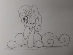 Size: 2048x1536 | Tagged: explicit, artist:fullmetalsketch, sweetie belle, cum, facial, female, foalcon, g4, imported from derpibooru, monochrome, one eye closed, pony, sitting, sketch, solo, solo female, tongue out, traditional art, unicorn