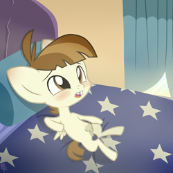 Size: 3000x3000 | Tagged: explicit, artist:ponykittenboi, anus, bed, blushing, clitoris, crotchboobs, cuntboy, curtains, derpibooru exclusive, ear blush, featherweight, foalcon, g4, high res, imminent sex, imported from derpibooru, intersex, looking up, lying down, nervous, nipples, nudity, offscreen character, on back, on bed, pegasus, pony, show accurate, show accurate porn, solo, spread legs, spread wings, spreading, stars, vulva, what are we gonna do on the bed?, wingboner, wings