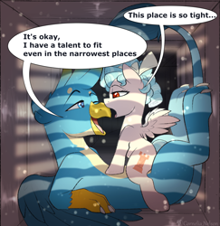 Size: 1816x1869 | Tagged: explicit, artist:cornelia_nelson, cowgirl position, cozy glow, cozylus, dialogue, english, foalcon, g4, gallus, griffon, implied sex, imported from derpibooru, out of character, pegasus, pony, source needed, text, useless source url