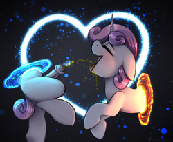Size: 2247x1852 | Tagged: explicit, artist:cornelia_nelson, sweetie belle, alternate version, fetish, foal, foalcon, futa, futa filly, futa sweetie belle, g4, imported from derpibooru, intersex, now you're thinking with portals, nudity, penis, piss drinking, pissing, pissing on self, pony, portal, solo, source needed, unicorn, urine, useless source url, watersports