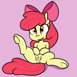 Size: 2400x2400 | Tagged: explicit, artist:whatsapokemon, apple bloom, adorabloom, anus, butt, clitoris, cute, cute porn, earth pony, edit, female, filly, foal, foalcon, g4, high res, imported from derpibooru, nudity, open mouth, pink background, plot, pony, simple background, sitting, solo, solo female, spread legs, spreading, vulva
