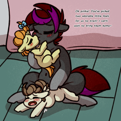 Size: 2000x2000 | Tagged: explicit, artist:faerienougat, oc, oc:scarlet chain, anal, babycon, canon x oc, colt, cunnilingus, female, filly, foal, foalcon, futa, futa oc, futa on colt, futa on female, futa on filly, futa on male, g4, group sex, high res, imported from derpibooru, intersex, male, oral, pegasus, penetration, pony, pound cake, pumpkin cake, sex, threesome, unicorn