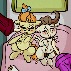 Size: 2000x2000 | Tagged: explicit, artist:faerienougat, pinkie pie, oc, oc:faerie nougat, babycon, belly, colt, creampie, cum, exhausted, facial, female, filly, foal, foalcon, futa, futa pinkie pie, g4, high res, implied futa, implied futa on female, implied futa on male, imported from derpibooru, intersex, male, nudity, penis, pound cake, pumpkin cake