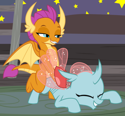 Size: 3759x3487 | Tagged: explicit, artist:don't mind me, bedroom eyes, changedling, changeling, derpibooru exclusive, dragon, dragon on changedling action, dragon on changeling action, dragoness, eyes closed, female, foalcon, futa, futa on female, futa smolder, g4, grin, grinding, happy sex, high res, horn, horns, imported from derpibooru, intersex, interspecies, lesbian, lidded eyes, looking pleasured, ocellus, sex, ship:smolcellus, shipping, show accurate, show accurate porn, smiling, smolder, softcore, tribadism, wings
