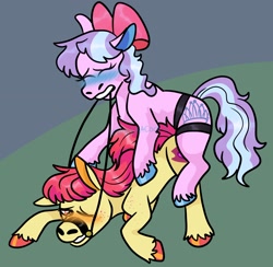 Size: 1962x1917 | Tagged: explicit, artist:chimeracocks, apple bloom, diamond tiara, ambiguous penetration, blushing, earth pony, female, filly, filly on filly, foal, foalcon, g4, imported from derpibooru, lesbian, penetration, pony, sex toy, ship:diamondbloom, shipping, softcore, strapon, tack, the cmc's cutie marks