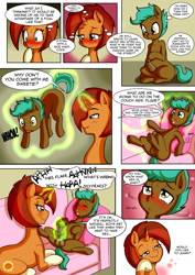 Size: 3720x5244 | Tagged: explicit, artist:anibaruthecat, oc, oc:cyan sand, comic:my life with older mares, age difference, bedroom eyes, blushing, butt, canon x oc, colt, comic, dialogue, earth pony, erection, female, first time, foal, foalcon, g4, horsecock, imported from derpibooru, levitation, magic, magical stimulation, magicjob, male, mare, mare on colt, masturbation, nudity, penis, plot, pony, shipping, speech bubble, stellar flare, straight, straight shota, telekinesis, thought bubble, unicorn