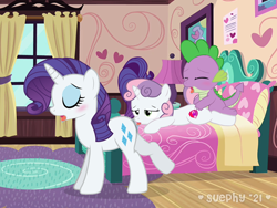 Size: 800x600 | Tagged: explicit, artist:suephy, rarity, spike, sweetie belle, anus, bed, bedroom, belle sisters, bisexual, cunnilingus, cute, cute porn, dragon, eyes closed, female, ffm threesome, filly, foal, foalcon, from behind, g4, group sex, imported from derpibooru, incest, interspecies, lesbian, licking, looking pleasured, lying down, male, mare, nudity, obscured penetration, on bed, oral, pleasure, pony, prone, raised tail, raricest, sex, ship:raribelle, ship:sparibelle, ship:spikebelle, shipping, show accurate, show accurate porn, siblings, sisters, straight, tail, threesome, tongue out, trio, unicorn, vulva
