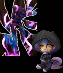 Size: 1137x1333 | Tagged: explicit, artist:darkstylerz, oc, oc:midnight bloom, oc:milhrena von krugens fldavnucl of smrt nemůže být poražena pouze odložena, advertisement, anal, anus, black background, censored, clothes, commission, crotchboobs, cute, damaged, female, foal, foalcon, frog (hoof), glasses, hooves, imported from derpibooru, nipples, nudity, oc only, patreon, patreon preview, penetration, pony, sex, simple background, sitting, skirt, tentacle porn, tentacles, tentacles on female, underhoof, vulva, ych result