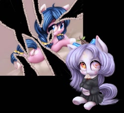 Size: 1182x1080 | Tagged: explicit, artist:darkstylerz, oc, oc:milhrena von krugens fldavnucl of smrt nemůže být poražena pouze odložena, advertisement, anus, censored, clothes, commission, cute, damaged, female, foal, foalcon, imported from derpibooru, nudity, patreon, patreon preview, pony, school uniform, vulva, ych result