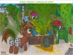 Size: 2010x1510 | Tagged: explicit, grotesque, artist:vovi, oc, oc:plum virgin sentry, oc:void virgin sparkles, alternate version, anus, brother and sister, butt, colt, crotchboobs, diaper, diaper change, diaper fetish, dirty anus, dock, earth pony, female, fetish, filly, foal, foalcon, golden shower, happy, horse apples, imported from derpibooru, male, messy diaper, nipples, non-baby in diaper, nudity, oc only, penis, pissing, plot, ponut, pony, poop, poopy diaper, raised tail, scat, siblings, smelly, summer, tail, traditional art, unicorn, urine, watersports