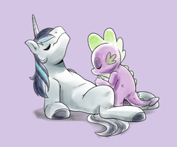 Size: 2250x1875 | Tagged: explicit, artist:raph13th, shining armor, spike, age difference, blowjob, commission, dragon, duo, duo male, eyes closed, foalcon, g4, gay, imported from derpibooru, infidelity, interspecies, male, nudity, oral, penis, pony, pseudoincest, sex, ship:spikemor, shipping, smiling, unicorn, wingless spike