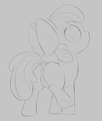 Size: 1602x1909 | Tagged: explicit, artist:dtcx97, apple bloom, anus, butt, crotchboobs, delicious flat crotch, earth pony, female, filly, foal, foalcon, g4, imported from derpibooru, looking back, monochrome, nipples, nudity, plot, pony, raised leg, sketch, solo, solo female, teats, vulva