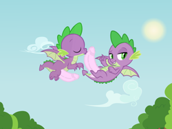 Size: 1600x1200 | Tagged: explicit, artist:doggypie, spike, big penis, cock kissing, dragon, flying, foalcon, g4, gay, imminent oral, imminent sex, imported from derpibooru, impossibly large penis, kissing, male, nudity, outdoors, penis, self paradox, selfcest, shipping, vector, winged spike, wings