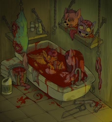 Size: 1200x1310 | Tagged: explicit, grimdark, grotesque, artist:honkinghighblood, pinkie pie, scootaloo, ask pinkamena diane pie, bathtub, blood, bloodbath, blushing, brain, bucket, dead, decapitated, earth pony, female, filly, foal, foalcon, futa, futa on female, futa on filly, futa pinkie pie, g4, gore, guts, hacksaw, horsecock, imported from derpibooru, intersex, intestines, lesbian, licking, licking cock, nudity, oral, organs, pegasus, penis, pinkamena diane pie, pipe (plumbing), pony, severed head, sex, ship:scootapie, shipping, skull, smiling, tongue out