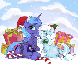 Size: 2000x1665 | Tagged: explicit, artist:honkinghighblood, princess luna, oc, oc:snowdrop, alicorn, anatomically correct, anus, blushing, butt, candy, candy cane, drool, drool string, duo, duo female, female, filly, foal, foalcon, food, g4, imported from derpibooru, insertion, large ponut, looking at you, looking back, looking back at you, mare, moonbutt, nudity, plot, ponut, pony, present, s1 luna, snow, this will end in yeast infection, vaginal insertion, vulva, winter