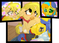 Size: 2000x1444 | Tagged: explicit, artist:sherathoz, oc, oc:dum1, oc:seelie, age difference, bed, bedroom, blowjob, close-up, commission, duo, female, filly, foal, foalcon, heart, heart eyes, horsecock, imported from derpibooru, looking at each other, looking at someone, nudity, oc only, oc x oc, oral, penis, pony, precum, robot, robot pony, sex, sexbot, shipping, unicorn, wingding eyes