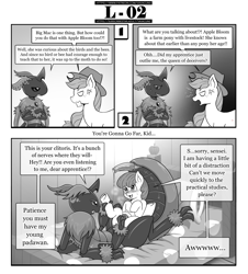 Size: 1200x1330 | Tagged: explicit, artist:vavacung, apple bloom, applejack, queen chrysalis, comic:out of chrysalis, comic:out of chrysalis l, clitoral stimulation, clitoris, comic, cross-popping veins, earth pony, emanata, female, filly, foal, foalcon, g4, grin, imported from derpibooru, insect, moth, nervous, nervous smile, non canon, open mouth, ovipositor, pony, shivering, smiling, species swap, sweat, sweatdrop, the birds and the bees