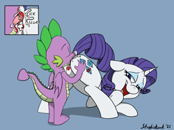 Size: 1615x1202 | Tagged: explicit, artist:strebiskunk, rarity, spike, age difference, alternate version, anal creampie, analingus, analingus on female, anus, ass up, blue background, butt, close-up, creampie, cum, dragon, duo, eyes closed, face down ass up, felching, female, fetish, foalcon, g4, imported from derpibooru, interspecies, kiss mark, licking, licking cum, lipstick, lipstick fetish, lipstick on anus, lipstick on vulva, looking back, looking pleasured, male, male on female analingus, mare, multiple variants, nudity, open mouth, open smile, oral, plot, pony, raised tail, red lipstick, sex, ship:sparity, shipping, simple background, smiling, straight, tail, tongue out, unicorn, vagina, vulva, winged spike, wings