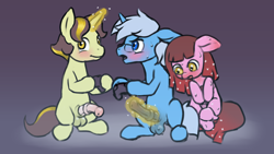 Size: 1920x1080 | Tagged: explicit, artist:multiverseequine, oc, oc:algorithm, oc:cherry bottom, oc:golden trim, balls, blushing, cheating, colored, colt, colt on colt, controller, derpibooru exclusive, earth pony, earth pony oc, erection, eyes on the prize, femboy, flustered, foal, foalcon, gaming, gay, glasses, gradient background, horn, horsecock, imported from derpibooru, infidelity, magic, magic abuse, magic aura, magical stimulation, magicjob, male, medial ring, multicolored hair, nudity, oc only, oc x oc, penis, pony, ship:algold trithm, shipping, sweat, trio, unicorn, unicorn oc