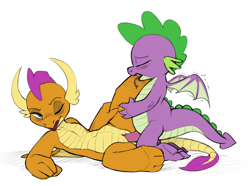 Size: 1124x837 | Tagged: explicit, artist:elicitie, spike, dragon, dragoness, eyes closed, female, foalcon, g4, genitals, imported from derpibooru, male, nudity, penetration, penis, sex, ship:spolder, shipping, simple background, smolder, straight, tongue out, vaginal, vulva, white background, winged spike, wings