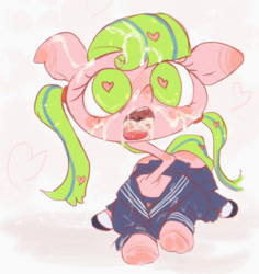 Size: 1318x1398 | Tagged: explicit, artist:darkstylerz, oc, oc:love letters, alternate style, blushing, bukkake, butt, clothes, cum, cute, cute porn, facial, female, filly, foal, foalcon, frog (hoof), hooves, imported from derpibooru, oc only, pegasus, pigtails, plot, pony, sailor uniform, socks, solo, solo female, tongue out, twintails, underhoof, uniform