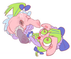 Size: 1296x1080 | Tagged: explicit, artist:darkstylerz, oc, oc:love letters, alternate style, butt, clothes, creampie, cum, cute, cute porn, female, filly, foal, foalcon, frog (hoof), hooves, imported from derpibooru, legwear, nudity, oc only, pegasus, plot, pony, ribbon, socks, spreading, squishy, the ass was fat, thigh highs, tongue out, underhoof, vagina, vulva