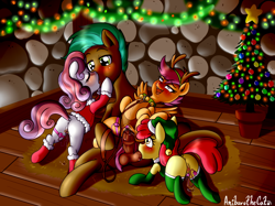 Size: 3000x2248 | Tagged: explicit, artist:anibaruthecat, apple bloom, scootaloo, sweetie belle, oc, oc:cyan sand, age difference, ahegao, animal costume, antlers, ball licking, balls, blushing, butt, canon x oc, clitoral stimulation, clothes, cmc foursome, collar, costume, cutie mark crusaders, drool, earth pony, female, filly, foal, foalcon, foursome, french kiss, g4, group sex, happy sex, hearth's warming eve, hearth's warming tree, high res, imported from derpibooru, kissing, leash, legwear, licking, male, nudity, open mouth, oral, pegasus, pet play, plot, pony, reindeer antlers, reindeer costume, reverse cowgirl, sex, sex toy, socks, stallion, stallion on filly, straight, thigh highs, tongue out, tree, unicorn, vaginal secretions, vibrator